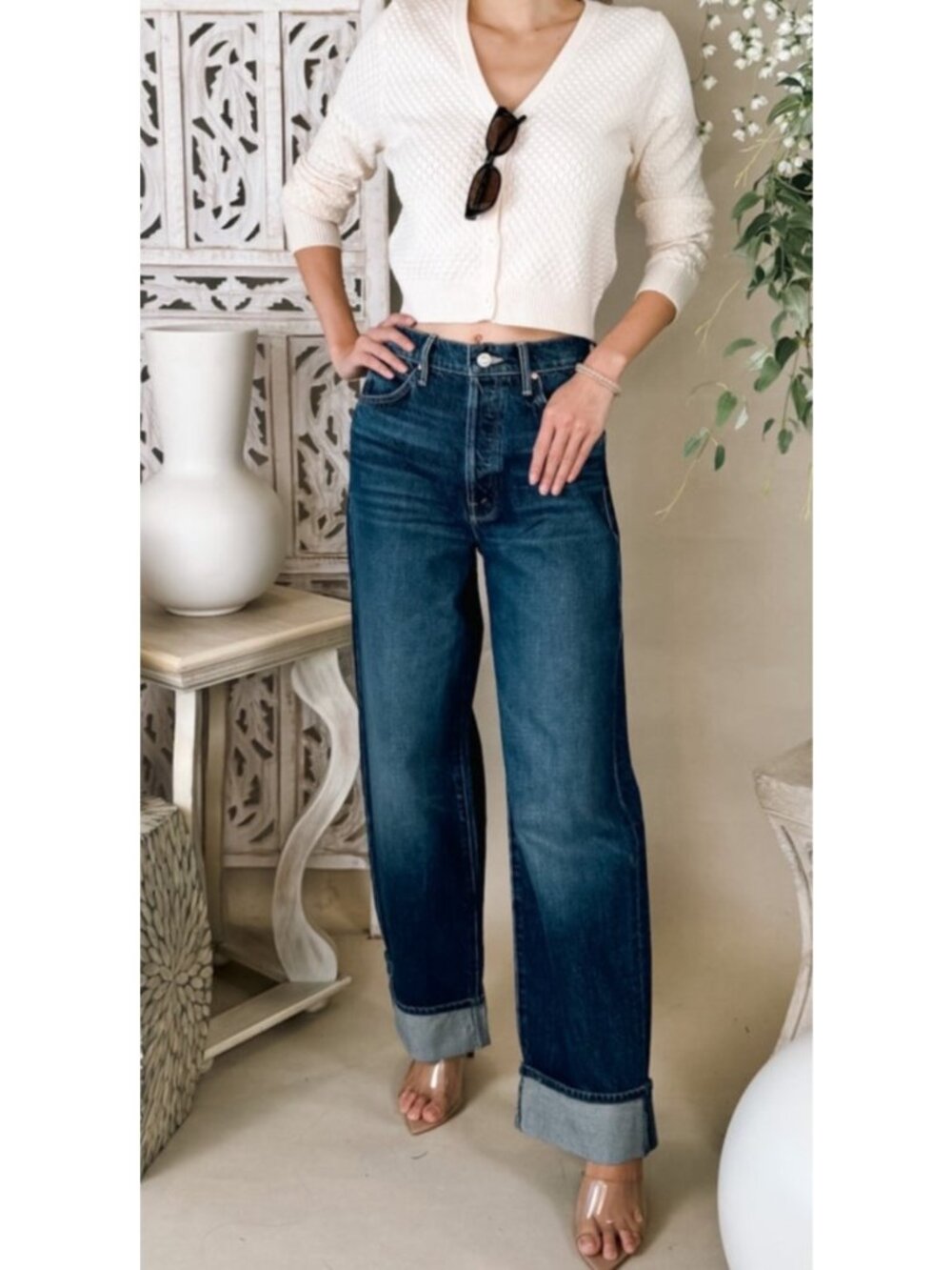 MOTHER Dark Blue High-Rise Wide Leg Jeans